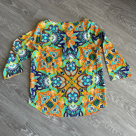 Eight Sixty Top Womens Medium Colorful Roll Up Sleeve Boho Hippie - Picture 13 of 14